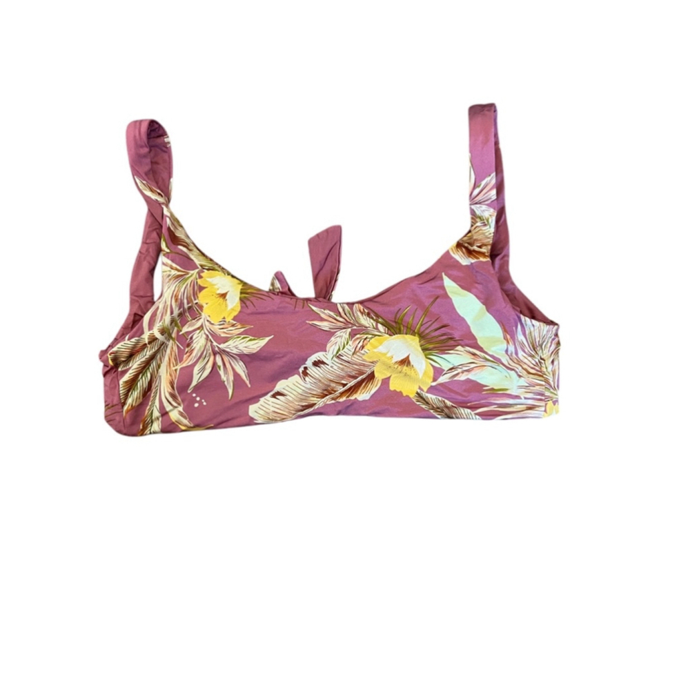 EVERY DAY SUNDAY Dusty Rose Tropical Floral Print Tie Back Swim Top M